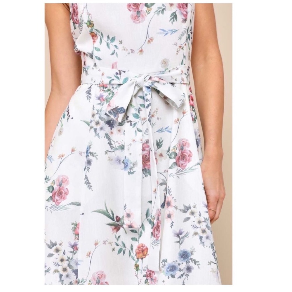 NWT Lulus Sunny Posture Ivory Floral Sleeveless Midi Dress XS - Picture 3 of 5